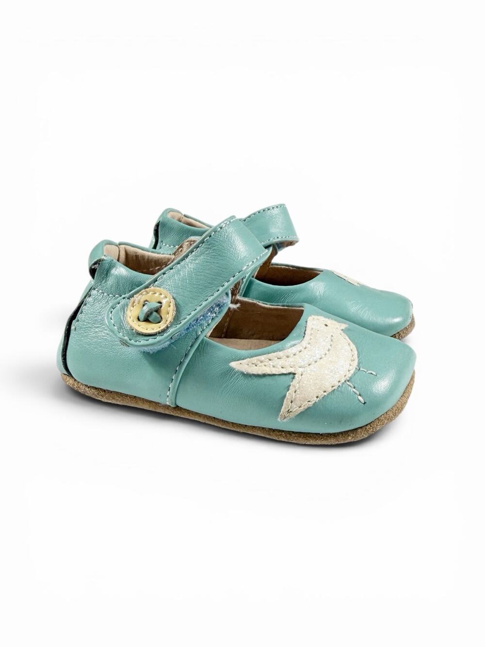 Livie & Luca Pio Pio Powder Blue Shimmer Bird Leather Mary Jane Shoes 0–6 Months